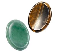 Nupuyai 2pcs Green Aventurine & Tiger's Eye Oval Thumb Worry Stone Set, Energy Crystal Pocket Palm Stone for Healing Anxiety Stress Relief Reiki Therapy, 45x35mm