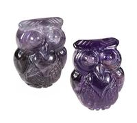 Nupuyai 2pcs Owl Bird Amethyst Mini Crystal Stone Statue Carved Animal Figure, Stones Pocket Figurine Ornament Home Office Decor
