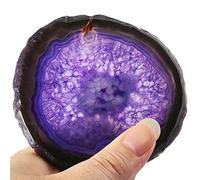 Nupuyai 2pcs Purple Agate Slices Cup Mats Coasters for Drink, Irregular Crystal Stone Coaster Set Place Cards for Wedding Home Decor 3.1"-3.9"