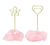 Nupuyai 2pcs Rose Quartz Natural Raw Stone Golden Stand Clip Photo Holders Set, Wedding Name Card Memo Card Holders for Table Decor, Star & Heart Shape