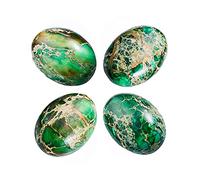 Nupuyai 4pcs Green Oval Stone Flatback Cabochons for Jewelry Making DIY Charms, Sea Sediment Jasper, 18x25mm