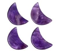 Nupuyai 4pcs Moon Shape Amethyst Crystal Palm Pocket Worry Stone Set, Polished Reiki Stone for Chakra Healing Jewellery Making Home Decor