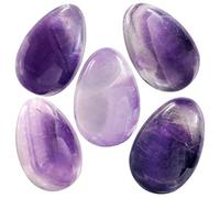 Nupuyai 5pcs Amethyst Crystal Egg Pocket Stones Set for Anxiety Healing, Polished Carved Worry Stones for Chakra Reiki Meditation