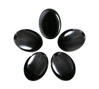 Nupuyai 5pcs Black Agate Cabochons Crystal Stones for Jewelry Making, Flat Back Oval Stone for DIY Charms 13x18mm