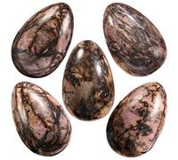 Nupuyai 5pcs Rhodonite Crystal Egg Pocket Stones Set for Anxiety Healing, Polished Carved Worry Stones for Chakra Reiki Meditation