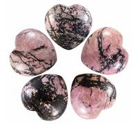 Nupuyai 5pcs Rhodonite Crystal Heart Love Palm Worry Stone for Chakra Reiki Healing, Carved Stone for Home Decoration 2.5cm