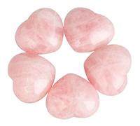 Nupuyai 5pcs Rose Quartz Crystal Heart Love Palm Worry Stone for Chakra Reiki Healing, Carved Stone for Home Decoration 2.5cm