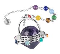 Nupuyai 7 Chakra Amethyst Crystal Quartz Point Pendulum for Divination Dowsing Scrying, Energy Healing Stone Pendulum with Beads Chain