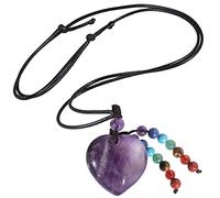Nupuyai 7 Chakra Beads Amethyst Crystal Heart Pendant Necklace Women