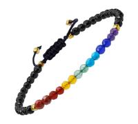 Nupuyai 7 Chakra Black Agate Crystal Beads Bracelet for Women, Faceted Stone Beads Adjustable Braided Crystal Stone Bracelet