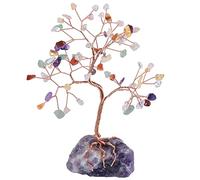 Nupuyai 7 Chakra Crystal Money Tree with Raw Amethyst Stone Base, Fengshui Crystals Figurine Healing Stone Spiritual Tree Ornament for Home Office Decor
