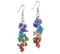 Nupuyai 7 Chakra Crystal Stone Long Tassel Drop Earrings for Women, Chakra Healing Stone Dangle Earrings for Wedding Party Vacation, 62mm