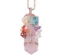 Nupuyai 7 Chakra Crystal Tree of Life Pendant Necklace for Women, Wire Wrapped Hexagonal Stone Crystal Point Pendant with Chain
