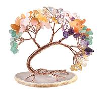 Nupuyai 7 Chakra Crystal Tree with Agate Slice Base, Money Tree Figurines Fengshui Ornament for Home Office Wedding Decoration