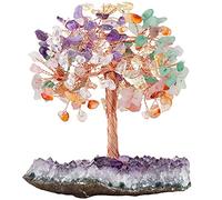 Nupuyai 7 Chakra Crystal Tree with Amethyst Cluster Base, Bonsai Money Tree Figurine Good Luck Tree Life Fengshui Ornament Home Office Decor