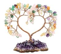 Nupuyai 7 Chakra Crystal Tree with Amethyst Cluster Base, Love Heart Money Tree Figurines Fengshui Ornament for Home Office Wedding Decoration