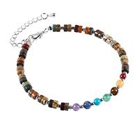 Nupuyai 7 Chakra Picasso Jasper Crystal Beads Bracelet for Women, Energy Healing Stone Adjustable Bracelet for Reiki Yoga Meditation
