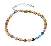 Nupuyai 7 Chakra Picture Jasper Crystal Beads Bracelet for Women, Energy Healing Stone Adjustable Bracelet for Reiki Yoga Meditation