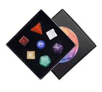 Nupuyai 7 Chakra Platonic Solids Sacred Geometry Hand Carved Crystal Set
