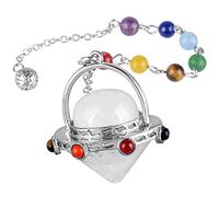 Nupuyai 7 Chakra Rock Crystal Quartz Point Pendulum for Divination Dowsing Scrying, Energy Healing Stone Pendulum with Beads Chain