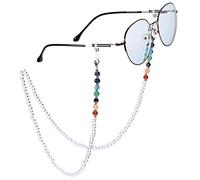 Nupuyai 7 Chakra Stone Beads Glasses Chain, Rock Crystal, One Size, for Reading Glasses, Myopia Glasses, Sunglasses, Prescription Glasses