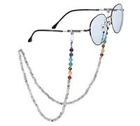 Nupuyai 7 Chakra Stone Beads Glasses Chain Women's Crystal Sunglasses Chain Face Mask Chain Gemstone Glasses Cord Glasses Holder for Reading Glasses, Myopia Glasses, Silver Labradorite, One Size