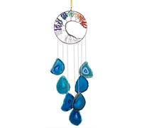 Nupuyai 7 Chakra Tree of Life Blue Agate Slice Crystal Hanging Ornament