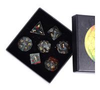 Nupuyai 7pcs Africa Bloodstone Crystal Polyhedral DND Dice Set for RPG MTG Table Games, Polished Tumbled Stones Dices with Box for Home Decor