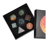 Nupuyai 7pcs Indian Agate Crystal Polyhedral DND Dice Set for RPG MTG Table Games, Polished Tumbled Stones Dices with Box for Home Decor