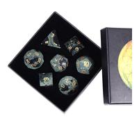 Nupuyai 7pcs Kambaba Jasper Crystal Polyhedral DND Dice Set for RPG MTG Table Games, Polished Tumbled Stones Dices with Box for Home Decor