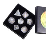 Nupuyai 7pcs Labradorite Crystal Polyhedral DND Dice Set for RPG MTG Table Games, Polished Tumbled Stones Dices with Box for Home Decor