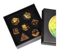 Nupuyai 7pcs Tiger's Eye Crystal Polyhedral DND Dice Set for RPG MTG Table Games, Polished Tumbled Stones Dices with Box for Home Decor
