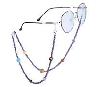 Nupuyai 9 Planets Amethyst Crystal Beaded Eyeglasses Chain for Women