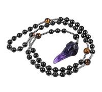 Nupuyai Amethyst Crow Skull Crystal Rosary Beads Necklace for Men