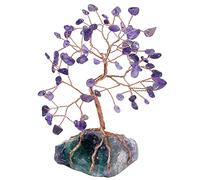 Nupuyai Amethyst Crystal Money Tree with Raw Fluorite Stone Base, Fengshui Crystals Figurine Healing Stone Spiritual Tree Ornament for Home Office Decor