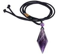 Nupuyai Amethyst Crystal Point Necklace for Women Men, Faceted Stone Pendulum Pendant with Adjustable Cord 65cm