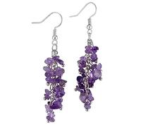 Nupuyai Amethyst Crystal Stone Long Tassel Drop Earrings for Women, Chakra Healing Stone Dangle Earrings for Wedding Party Vacation, 62mm
