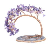 Nupuyai Amethyst Crystal Tree with Agate Slice Base, Money Tree Figurines Fengshui Ornament for Home Office Wedding Decoration
