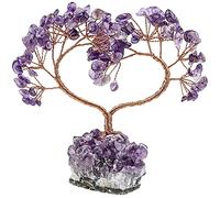 Nupuyai Amethyst Crystal Tree with Amethyst Cluster Base, Love Heart Money Tree Figurines Fengshui Ornament for Home Office Wedding Decoration