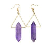 Nupuyai Amethyst Hexagonal Healing Crystal Stone Vintage Dangle Earrings for Women, Triangle Gold Plated Drop Earrings for Wedding Party, 66mm