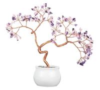 Nupuyai Amethyst & Rose Quartz Crystal Money Tree with Ceramic Base, Good Luck Healing Stone Feng Shui Bonsai Gem Tree Spiritual Ornament for Home Office Decor, 20-24cm