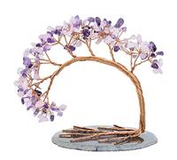 Nupuyai Amethyst & Rose Quartz Crystal Tree with Agate Slice Base, Money Tree Figurines Fengshui Ornament for Home Office Wedding Decoration