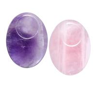 Nupuyai Amethyst & Rose Quartz Oval Thumb Worry Stone Set, 2pcs Energy Crystal Healing Pocket Palm Stone for Anxiety Stress Relief Reiki Therapy, 40x30mm