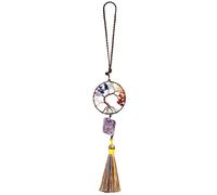 Nupuyai Amethyst Tree of Life Tassel Hanging Ornament, Reiki Healing Irregular Raw Stone Feng Shui Crystals Good Luck Car Home Office Decor