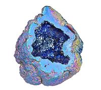 Nupuyai Angel Aura Quartz Geode Stone, Titanium Coated Natural Rock Crystal Cluster Specimen for Reiki Healing Home Decor 100-200g, Blue