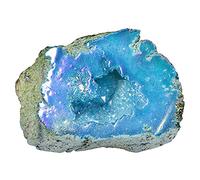 Nupuyai Angel Aura Quartz Geode Stone, Titanium Coated Natural Rock Crystal Cluster Specimen for Reiki Healing Home Decor 100-200g, Light Blue