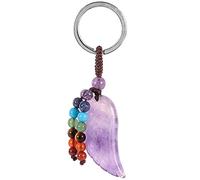 Nupuyai Angel Wing Amethyst Crystal Chakra Beads Keychain for Women