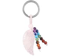 Nupuyai Angel Wing Rose Quartz Crystal Chakra Beads Keychain for Women