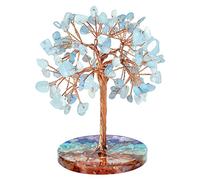 Nupuyai Aquamarine Crystal Money Tree with 7 Chakra Base, Energy Healing Good Luck Tree Figurines Fengshui Crystals Ornament for Home Office Decor
