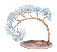Nupuyai Aquamarine Crystal Tree with Agate Slice Base, Money Tree Figurines Fengshui Ornament for Home Office Wedding Decoration